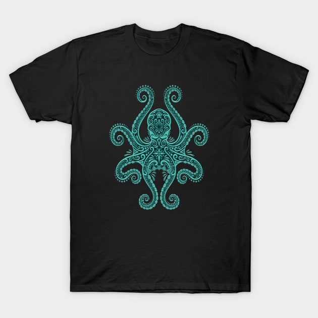 Intricate Teal Blue Octopus T-Shirt by jeffbartels